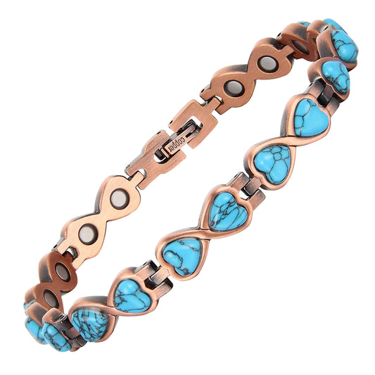 Women's Copper Magnetic Bracelet - Turquoise Hearts