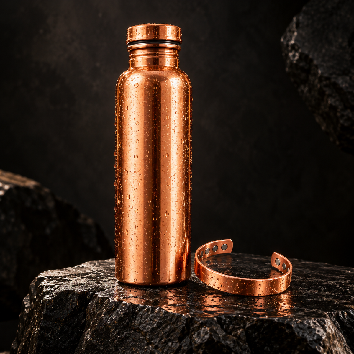 Pure Copper Bottle and Bracelet Set