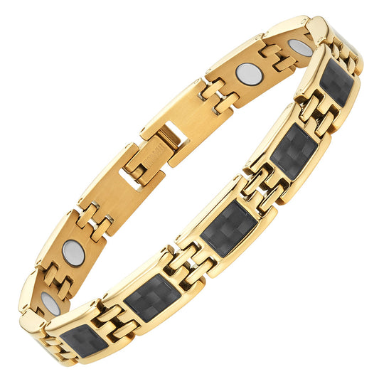 Women's Magnetic Bracelet - Gold with Black Carbon Fiber