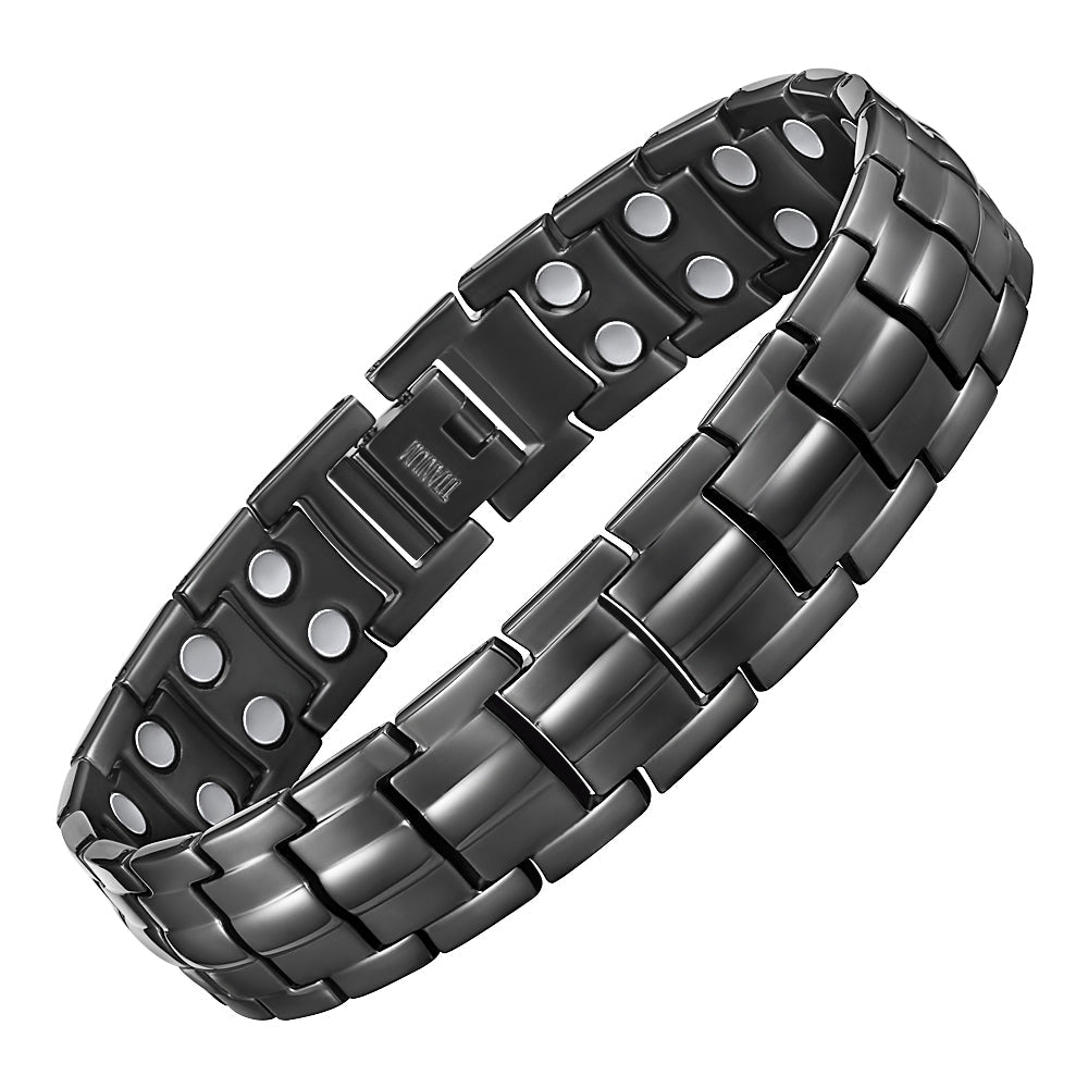 Men's High Power Magnetic Bracelet, Double Magnets Per Link - Black