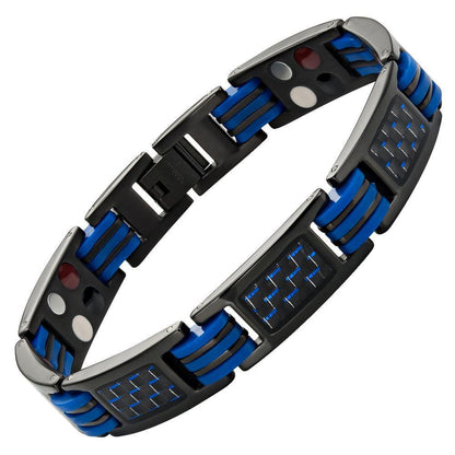 Men's Four Element Black Titanium Magnetic Bracelet with Blue Carbon Fiber