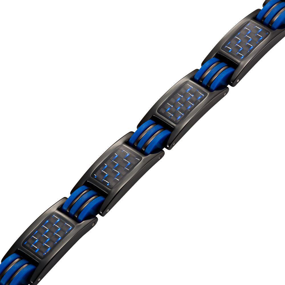 Men's Four Element Black Titanium Magnetic Bracelet with Blue Carbon Fiber